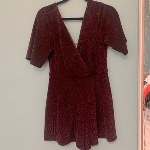 Altered State Dark Red, Sparkly, V Neck Romper
